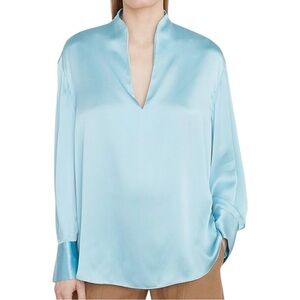NWT Vince Silk Top Blouse Shirt Light Lagoon Size S